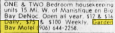 Garden Bay Motel - Nov 1975 Ad
